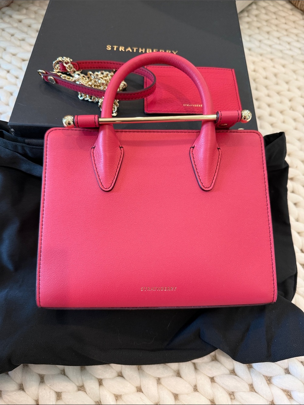 Strathberry Hot Pink Structured Mini Tote with Gold Hardware - Picture 2 of 7